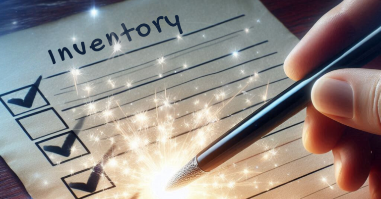 magical sparkles as pen touches paper titled inventory