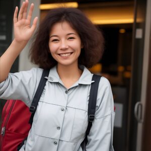waving woman welcoming smiling warm