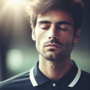 man with eyes closed meditating