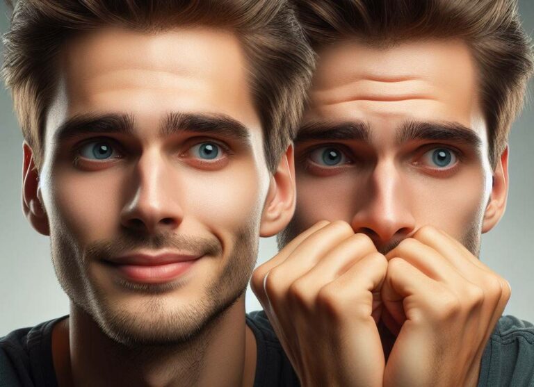 twin faces one showing happiness and the other fear