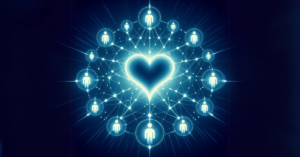 human figures joined by multiple connections to heart