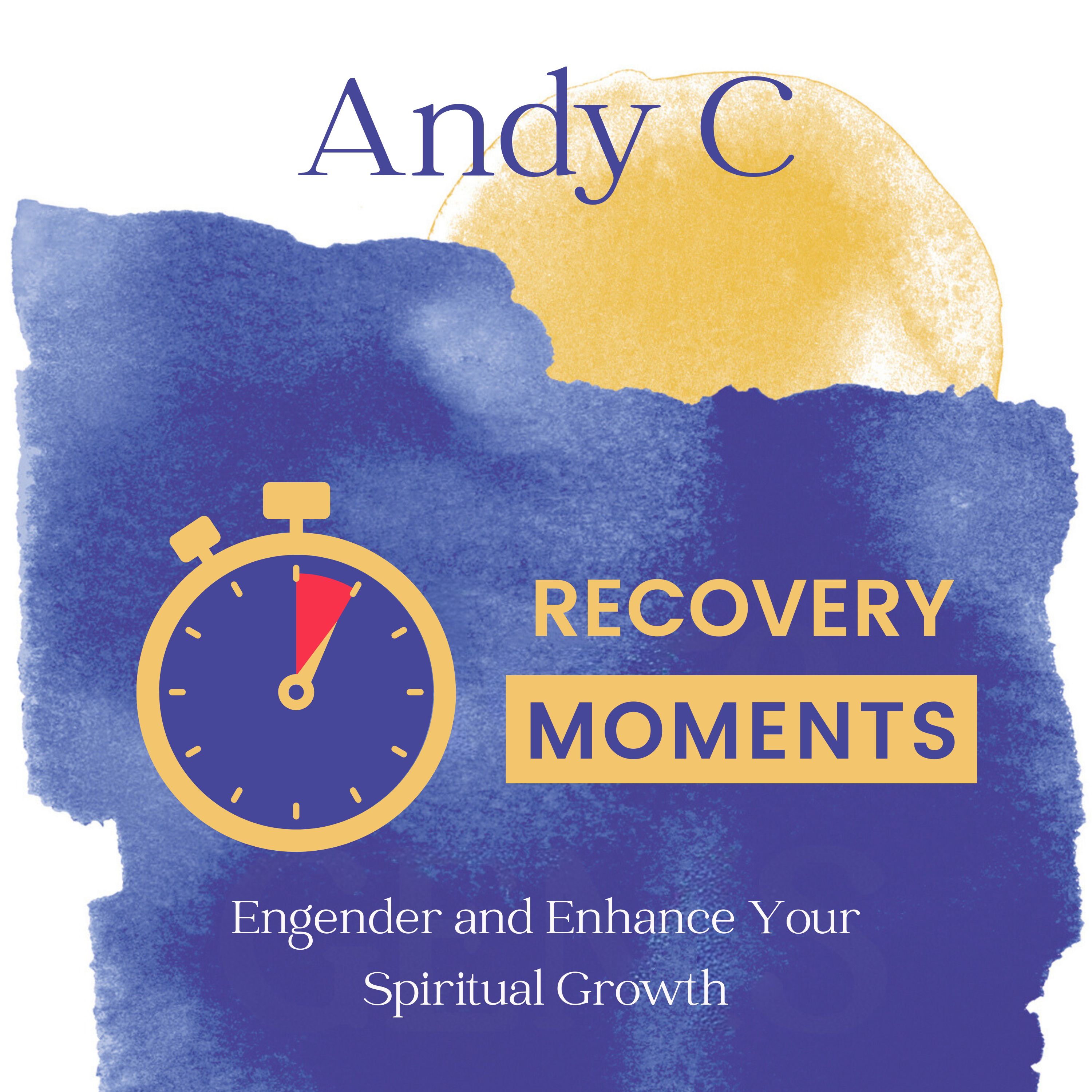 Recovery Moments podcast cover showing stopwatch with five minutes elapsed