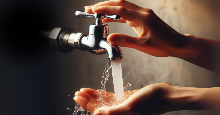 hand turning on faucet