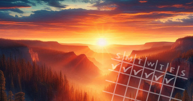 sunrise over canyon superimposed with calendar