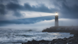 lighthouse shining in storm