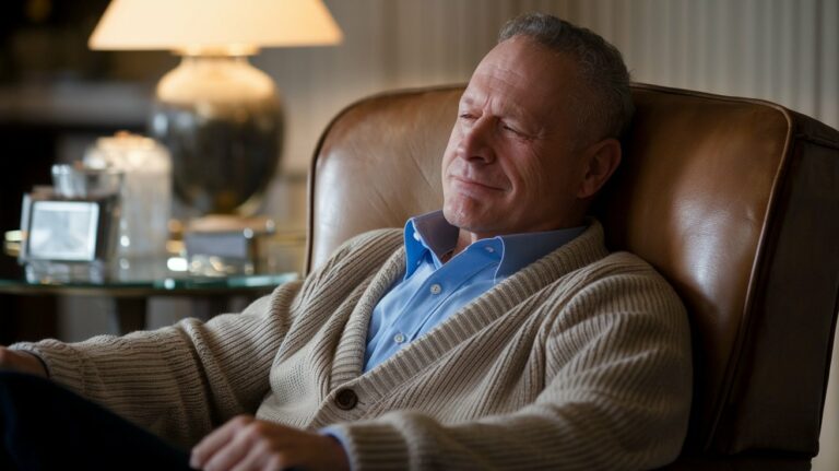 man lounging in easy chair looking smug