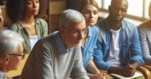 group of concerned helpful meeting attendees