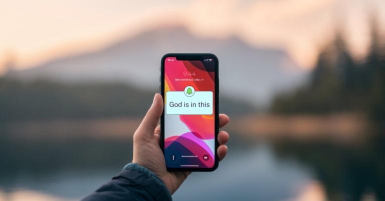 phone with screen alert God is in this