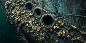 barnacles on side of ship midjourney