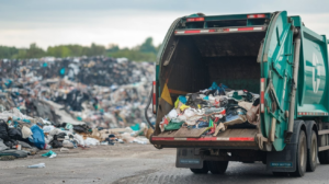 garbage truck at dump
