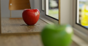 green apple reflected as red