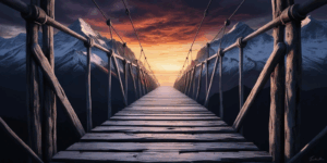 looking across a high suspension bridge dramatic lighting