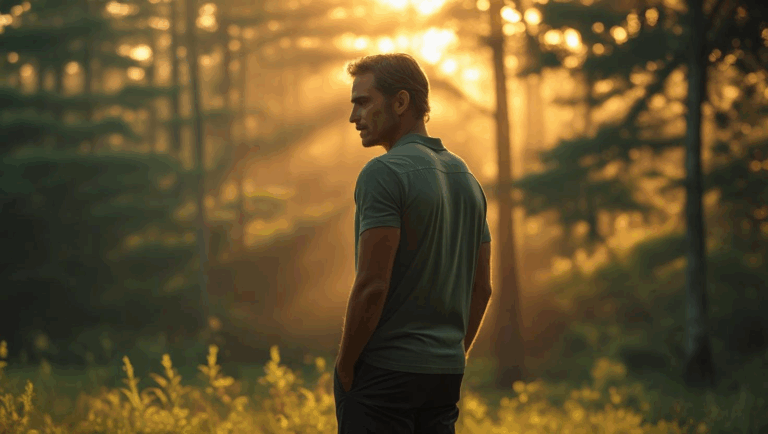man in forest meditation