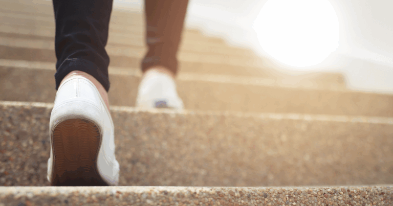 power walking up the steps