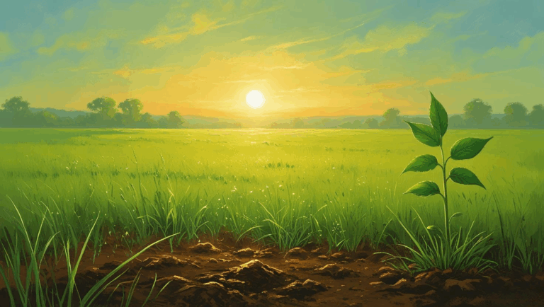 seedling in foreground in front of sunrise new hope springs