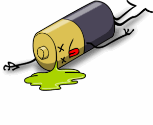 cartoon picture of a dead battery representing powerlessness