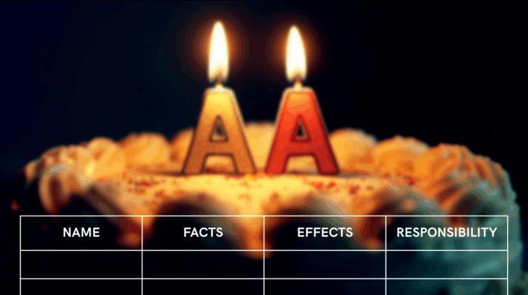 aa sobriety birthday cake with grudge list superimposed