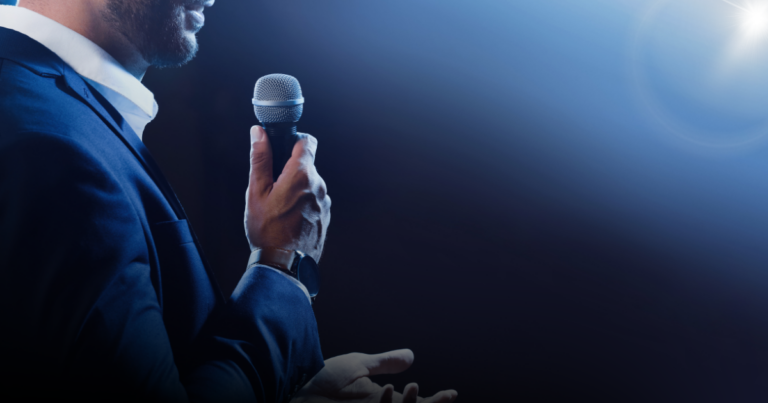 inspiring and dramatic speaker at mic